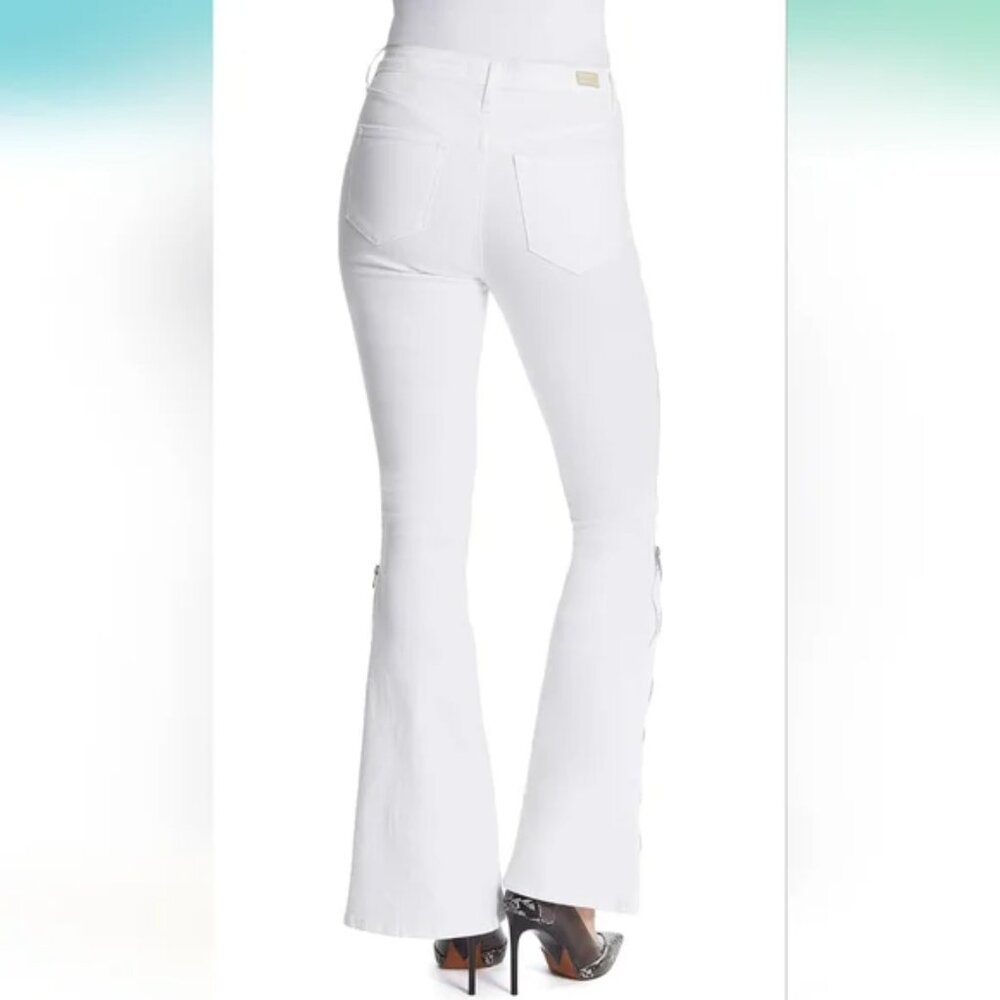 Skinnygirl High rise Jeans Sz 28 / 6 Power Moves Side Zipper Flare White W-393